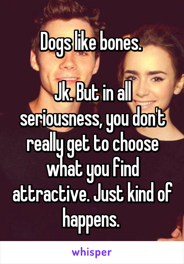 Dogs like bones. 

Jk. But in all seriousness, you don't really get to choose what you find attractive. Just kind of happens. 