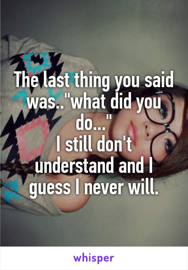 The last thing you said was.."what did you do..."
I still don't understand and I guess I never will.