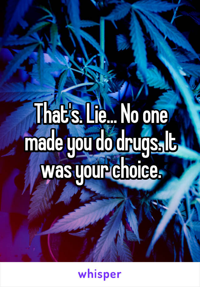 That's. Lie... No one made you do drugs. It was your choice.