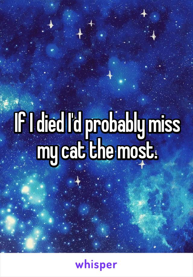 If I died I'd probably miss my cat the most.