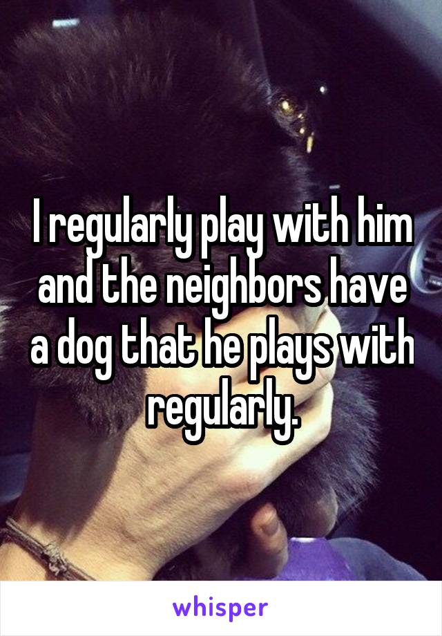 I regularly play with him and the neighbors have a dog that he plays with regularly.