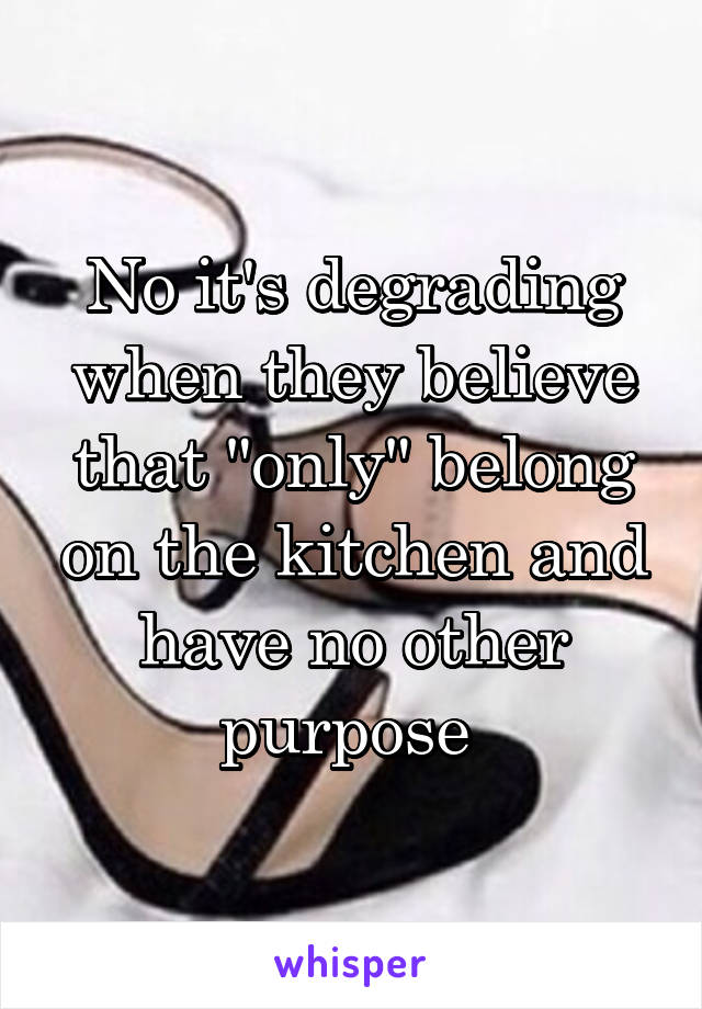 No it's degrading when they believe that "only" belong on the kitchen and have no other purpose 