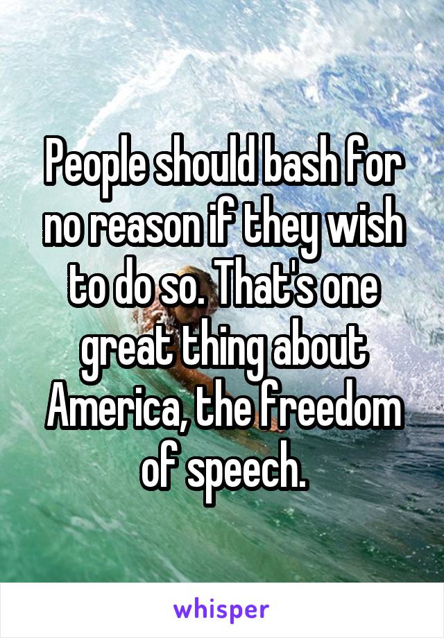 People should bash for no reason if they wish to do so. That's one great thing about America, the freedom of speech.