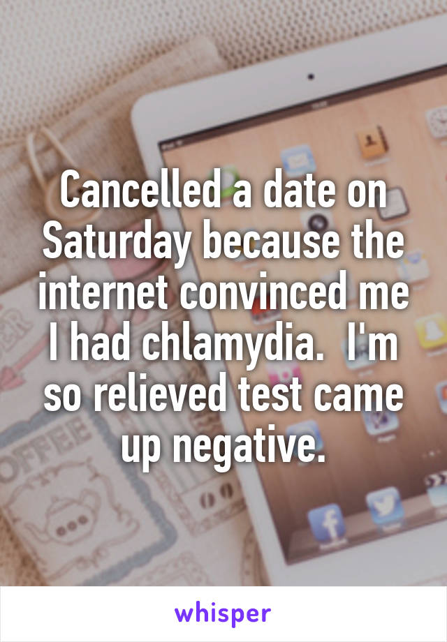 Cancelled a date on Saturday because the internet convinced me I had chlamydia.  I'm so relieved test came up negative.