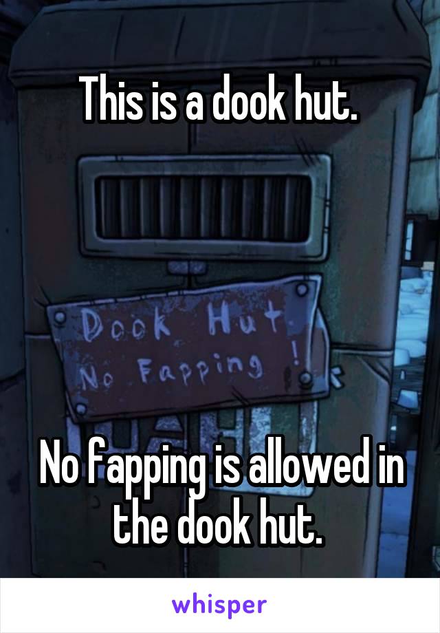 This is a dook hut. 





No fapping is allowed in the dook hut. 