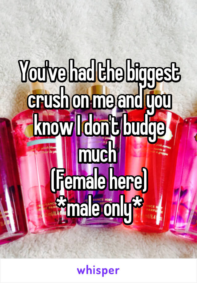 You've had the biggest crush on me and you know I don't budge much 
(Female here)
*male only*