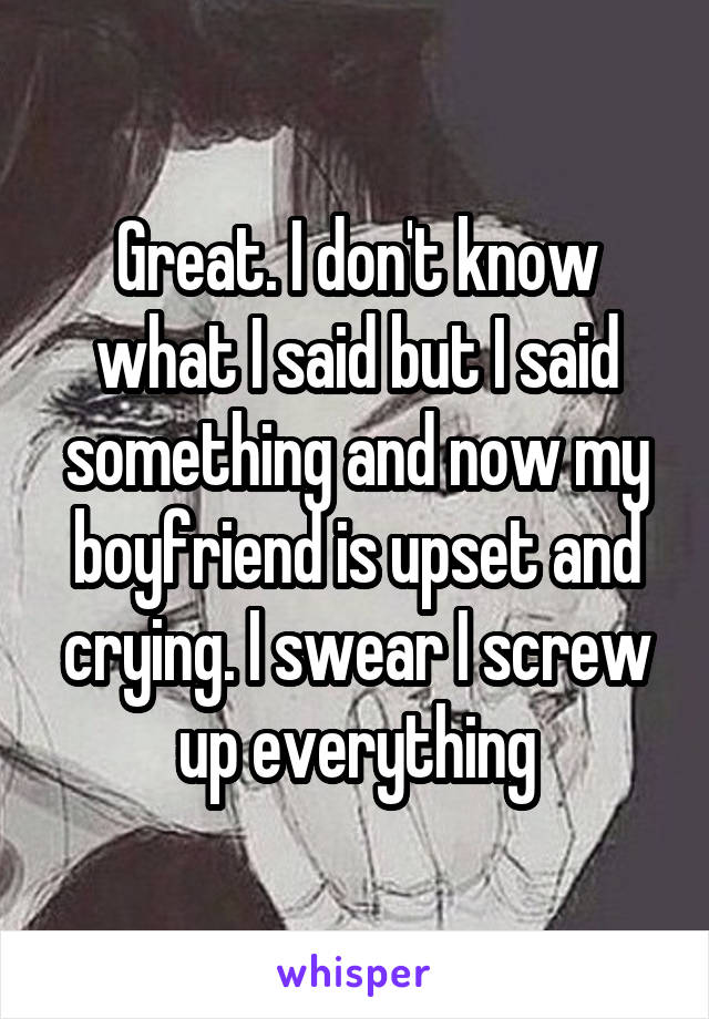 Great. I don't know what I said but I said something and now my boyfriend is upset and crying. I swear I screw up everything