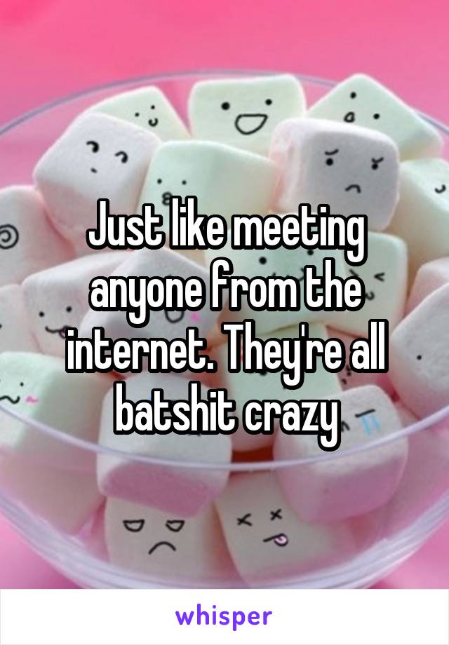 Just like meeting anyone from the internet. They're all batshit crazy