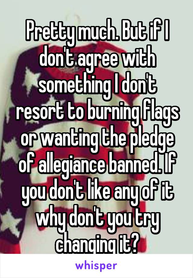 Pretty much. But if I don't agree with something I don't resort to burning flags or wanting the pledge of allegiance banned. If you don't like any of it why don't you try changing it?