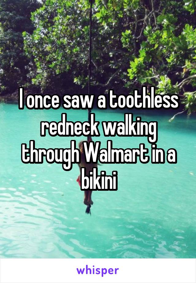 I once saw a toothless redneck walking through Walmart in a bikini