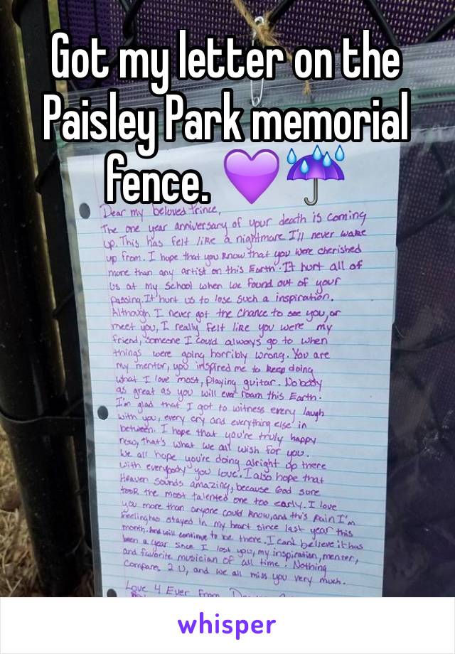 Got my letter on the Paisley Park memorial fence. 💜☔️