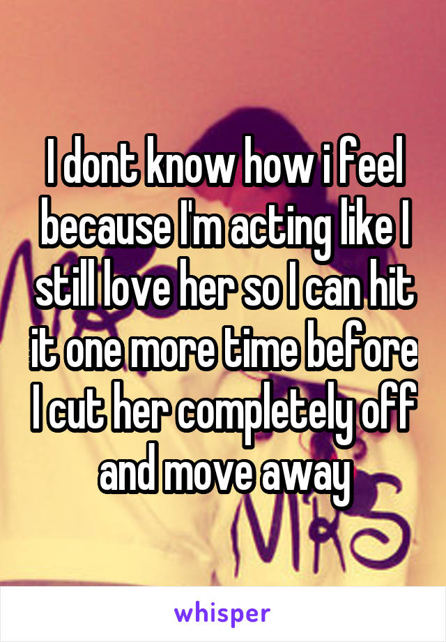 I dont know how i feel because I'm acting like I still love her so I can hit it one more time before I cut her completely off and move away