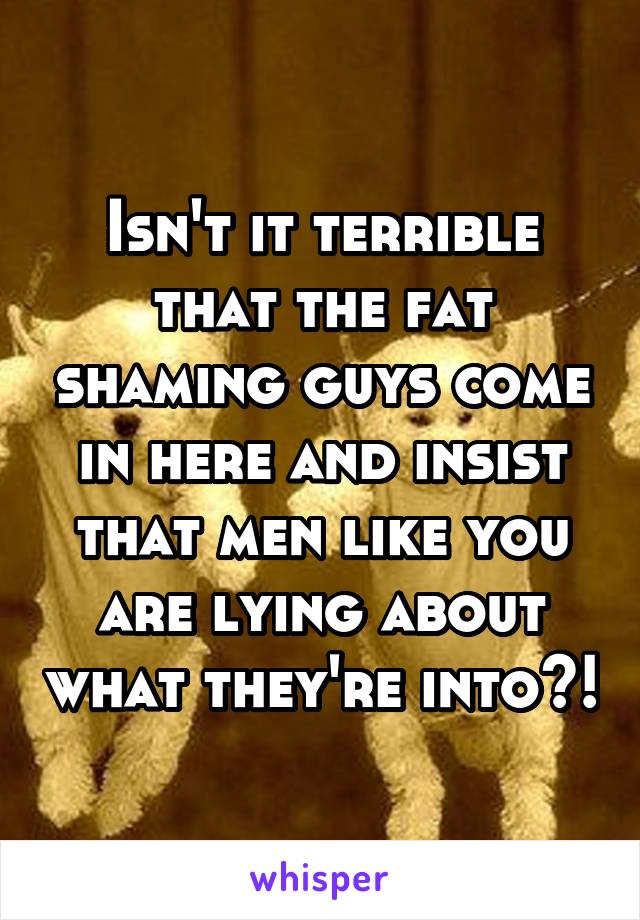 Isn't it terrible that the fat shaming guys come in here and insist that men like you are lying about what they're into?!