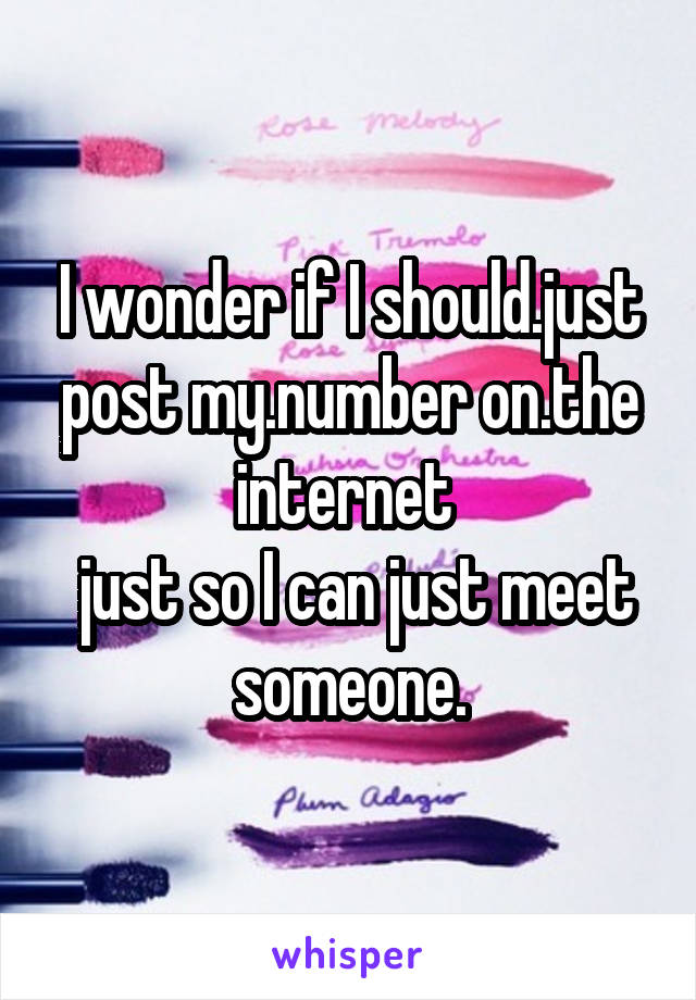 I wonder if I should.just post my.number on.the internet 
 just so I can just meet someone.