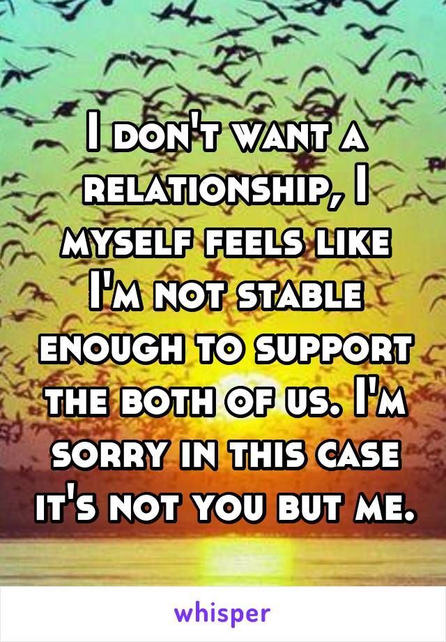 I don't want a relationship, I myself feels like I'm not stable enough to support the both of us. I'm sorry in this case it's not you but me.