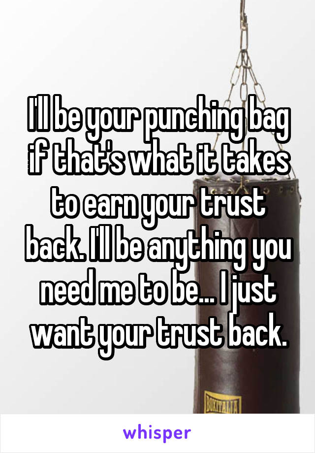 I'll be your punching bag if that's what it takes to earn your trust back. I'll be anything you need me to be... I just want your trust back.