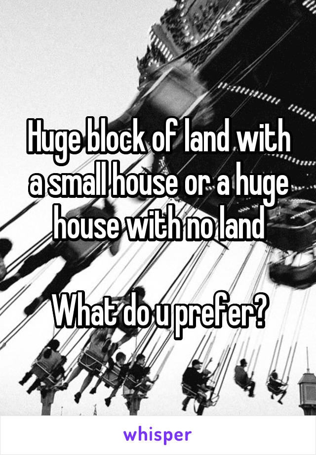 Huge block of land with a small house or a huge house with no land

What do u prefer?