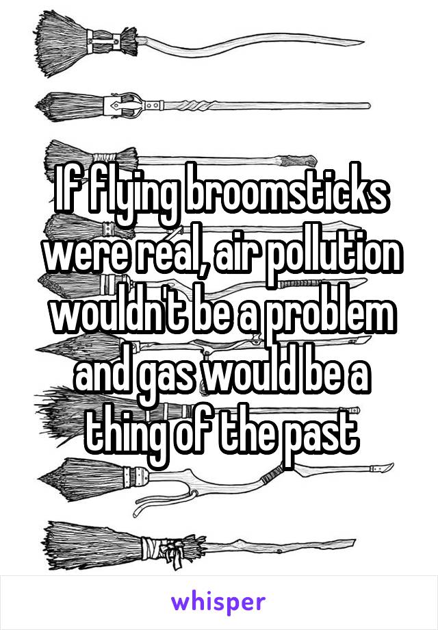 If flying broomsticks were real, air pollution wouldn't be a problem and gas would be a thing of the past