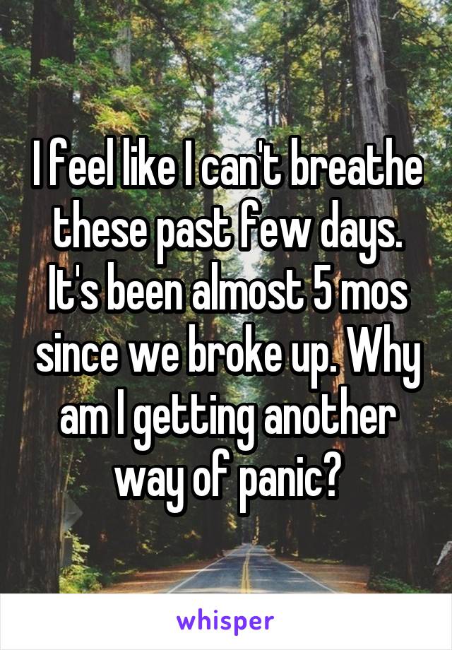 I feel like I can't breathe these past few days. It's been almost 5 mos since we broke up. Why am I getting another way of panic?