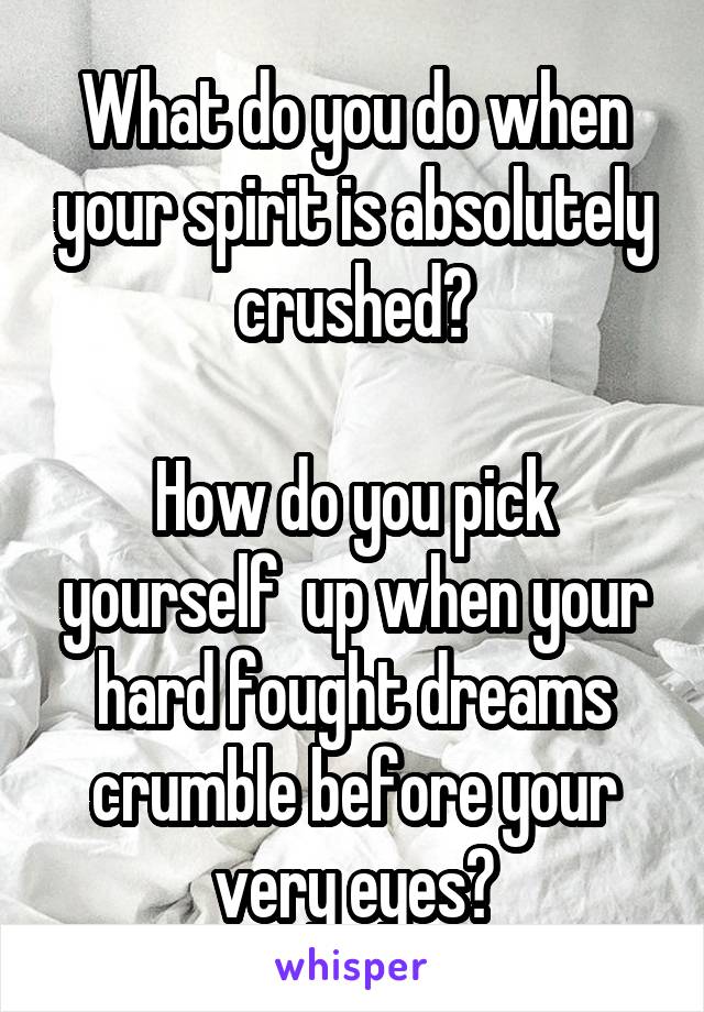 What do you do when your spirit is absolutely crushed?

How do you pick yourself  up when your hard fought dreams crumble before your very eyes?