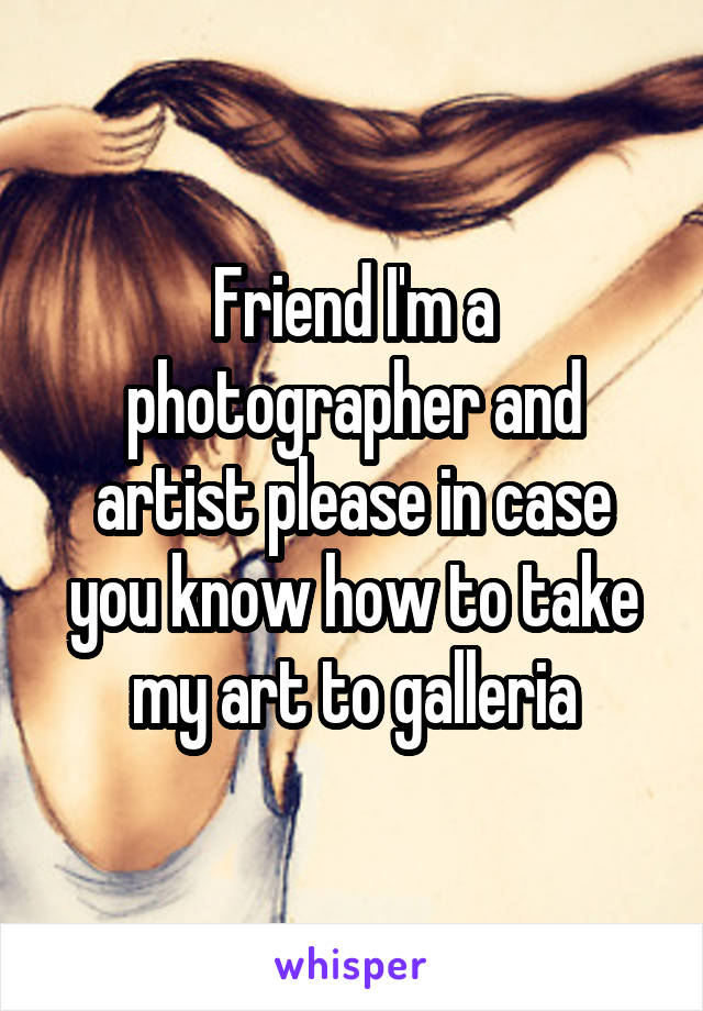 Friend I'm a photographer and artist please in case you know how to take my art to galleria