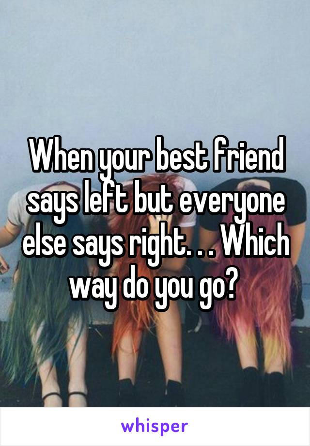 When your best friend says left but everyone else says right. . . Which way do you go? 