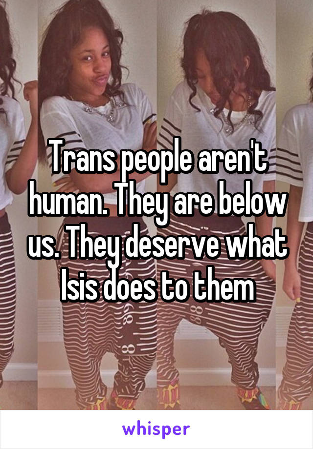 Trans people aren't human. They are below us. They deserve what Isis does to them