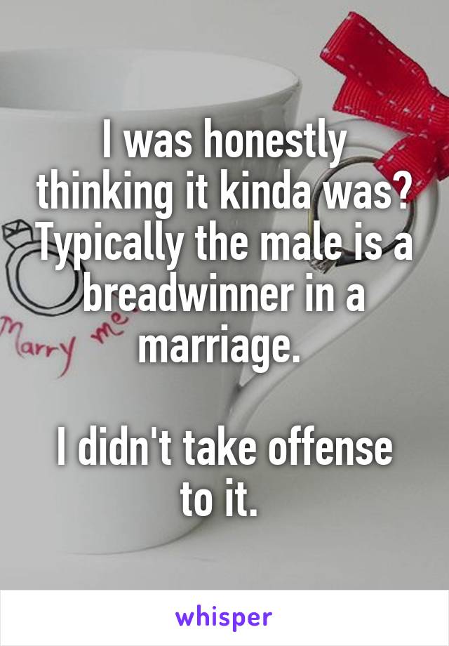 I was honestly thinking it kinda was? Typically the male is a breadwinner in a marriage. 

I didn't take offense to it. 