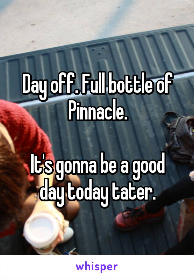 Day off. Full bottle of Pinnacle.

It's gonna be a good day today tater.