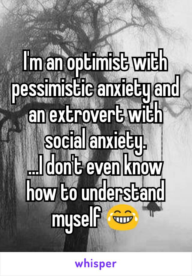 I'm an optimist with pessimistic anxiety and an extrovert with social anxiety.
...I don't even know how to understand myself 😂