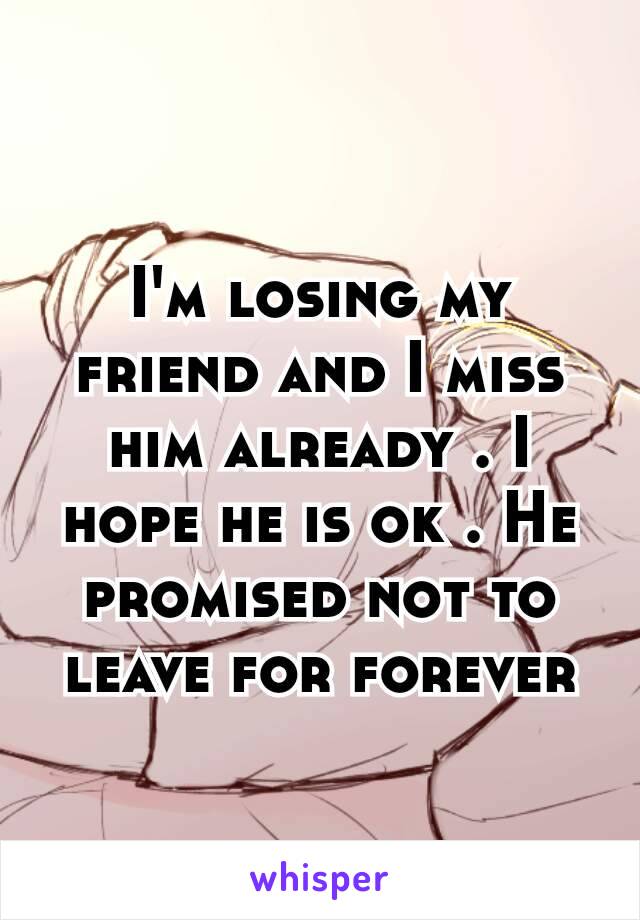 I'm losing my friend and I miss him already . I hope​ he is ok . He promised not to leave for forever