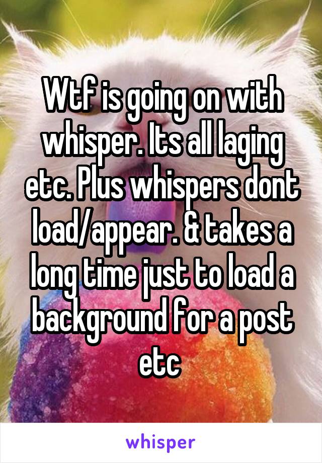 Wtf is going on with whisper. Its all laging etc. Plus whispers dont load/appear. & takes a long time just to load a background for a post etc 