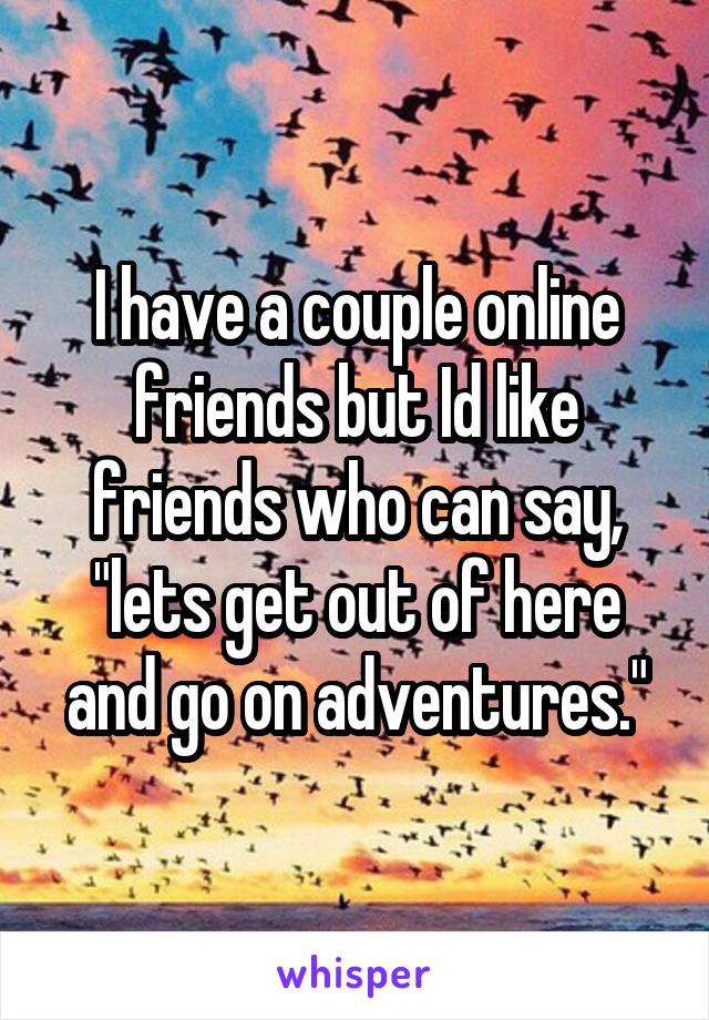 I have a couple online friends but Id like friends who can say, "lets get out of here and go on adventures."