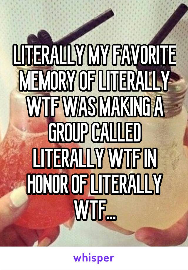 LITERALLY MY FAVORITE MEMORY OF LITERALLY WTF WAS MAKING A GROUP CALLED LITERALLY WTF IN HONOR OF LITERALLY WTF...