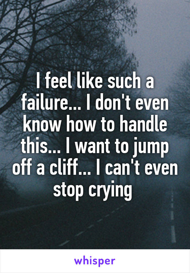 I feel like such a failure... I don't even know how to handle this... I want to jump off a cliff... I can't even stop crying 