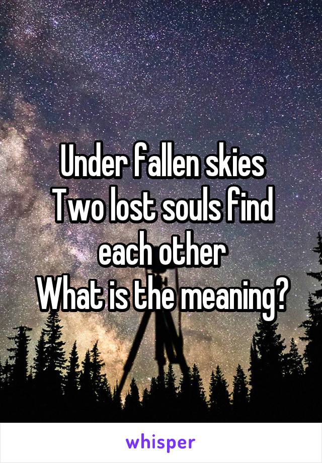 Under fallen skies
Two lost souls find each other
What is the meaning?