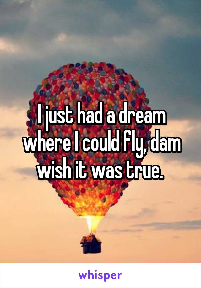 I just had a dream where I could fly, dam wish it was true. 