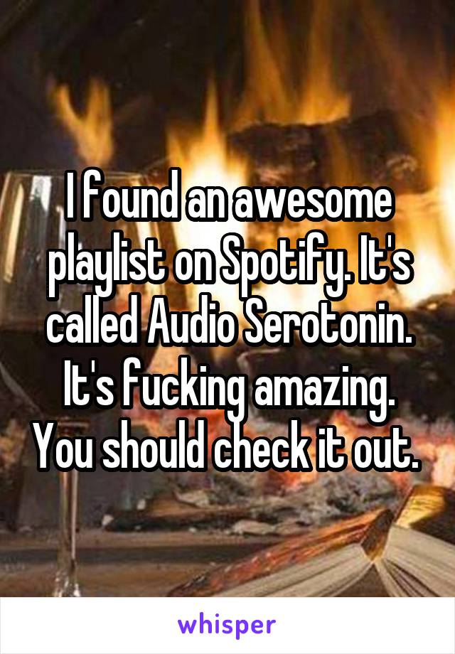 I found an awesome playlist on Spotify. It's called Audio Serotonin. It's fucking amazing. You should check it out. 