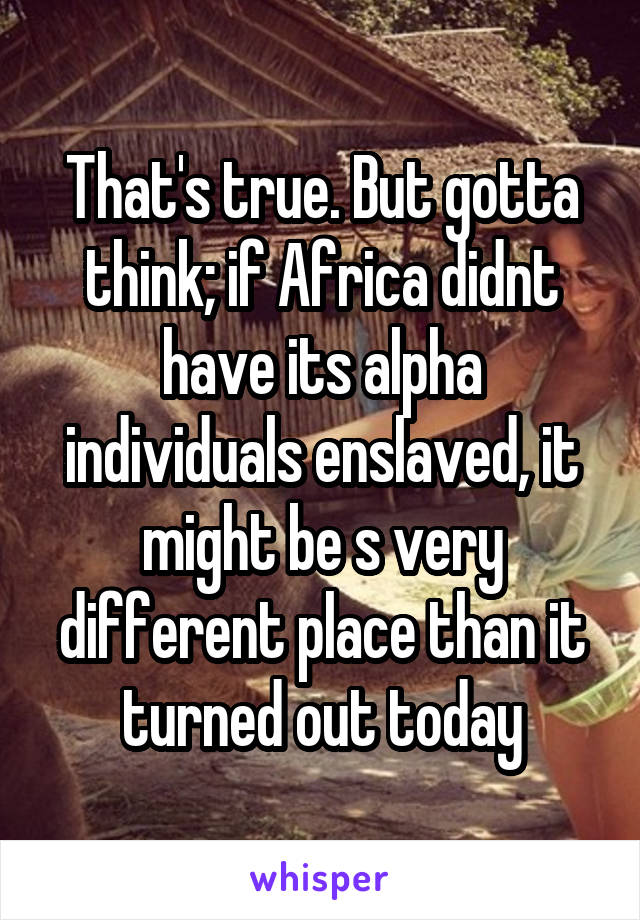 That's true. But gotta think; if Africa didnt have its alpha individuals enslaved, it might be s very different place than it turned out today