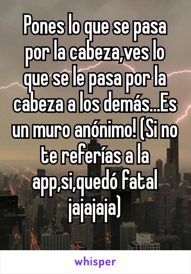 Pones lo que se pasa por la cabeza,ves lo que se le pasa por la cabeza a los demás...Es un muro anónimo! (Si no te referías a la app,si,quedó fatal jajajaja)