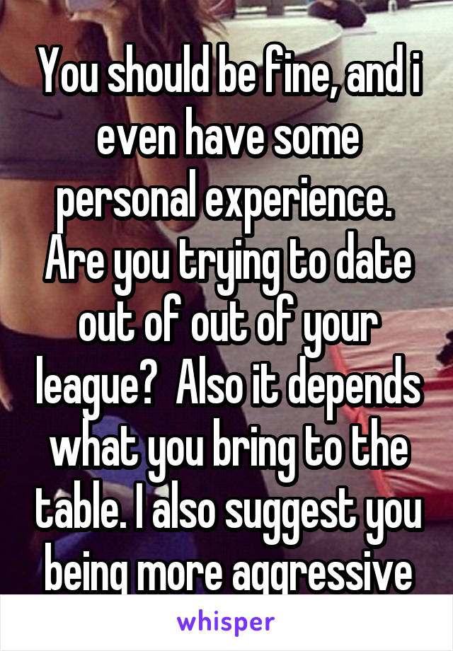 You should be fine, and i even have some personal experience.  Are you trying to date out of out of your league?  Also it depends what you bring to the table. I also suggest you being more aggressive