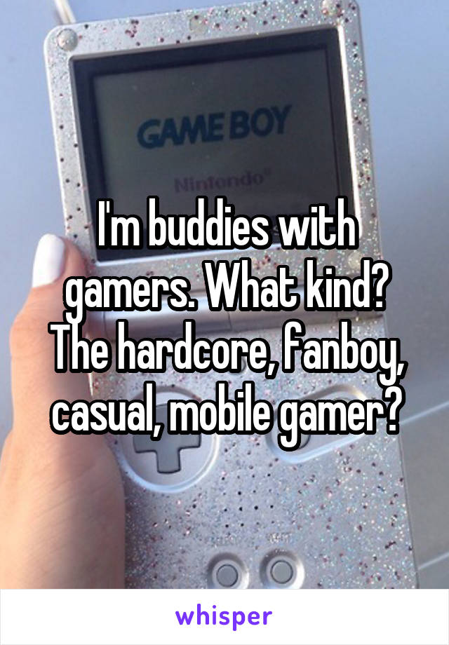 I'm buddies with gamers. What kind?
The hardcore, fanboy, casual, mobile gamer?