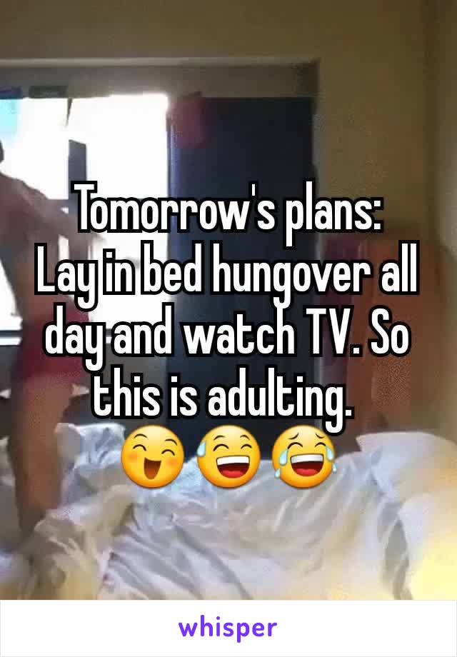 Tomorrow's plans:
Lay in bed hungover all day and watch TV. So this is adulting. 
😄😅😂