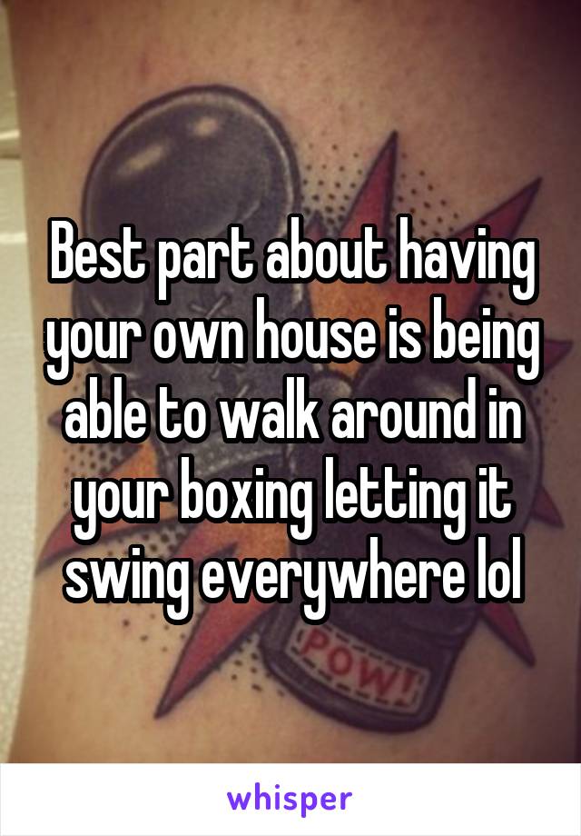 Best part about having your own house is being able to walk around in your boxing letting it swing everywhere lol