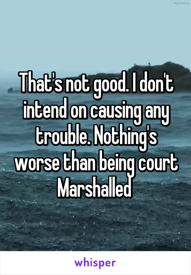 That's not good. I don't intend on causing any trouble. Nothing's worse than being court Marshalled 