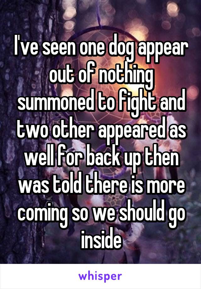 I've seen one dog appear out of nothing summoned to fight and two other appeared as well for back up then was told there is more coming so we should go inside