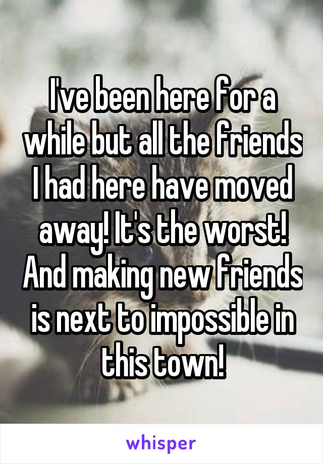 I've been here for a while but all the friends I had here have moved away! It's the worst! And making new friends is next to impossible in this town!