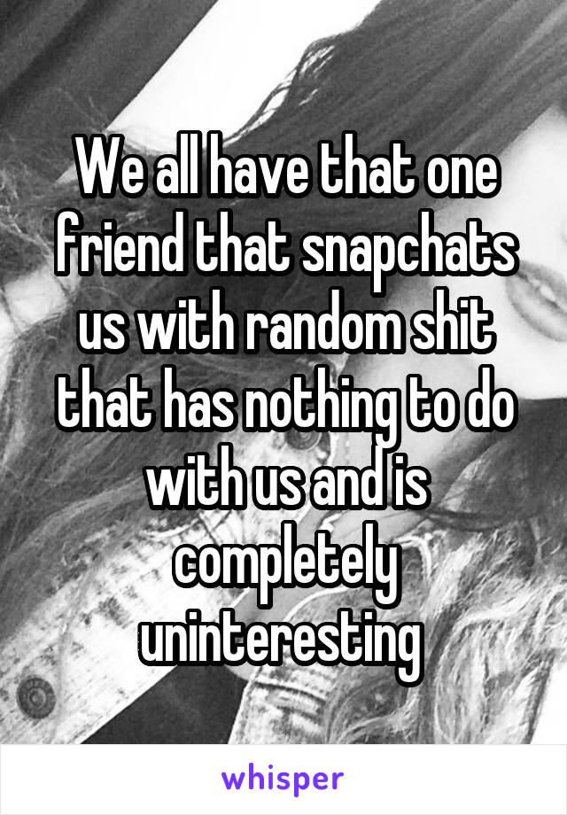 We all have that one friend that snapchats us with random shit that has nothing to do with us and is completely uninteresting 