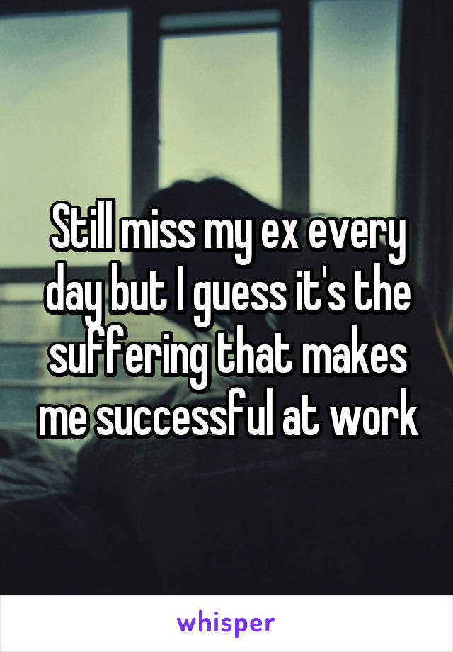 Still miss my ex every day but I guess it's the suffering that makes me successful at work