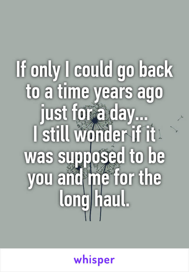 If only I could go back to a time years ago just for a day...
I still wonder if it was supposed to be you and me for the long haul.